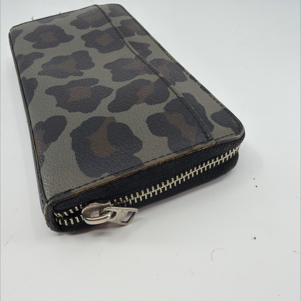 Coach Zip Around Grey Leopard Print Coated Canvas Wallet - Picture 4 of 8